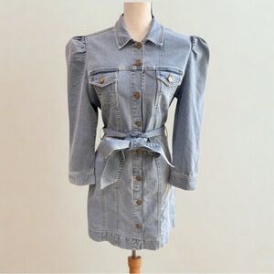 Elan Light Blue Denim Puff Sleeve Shirt Dress